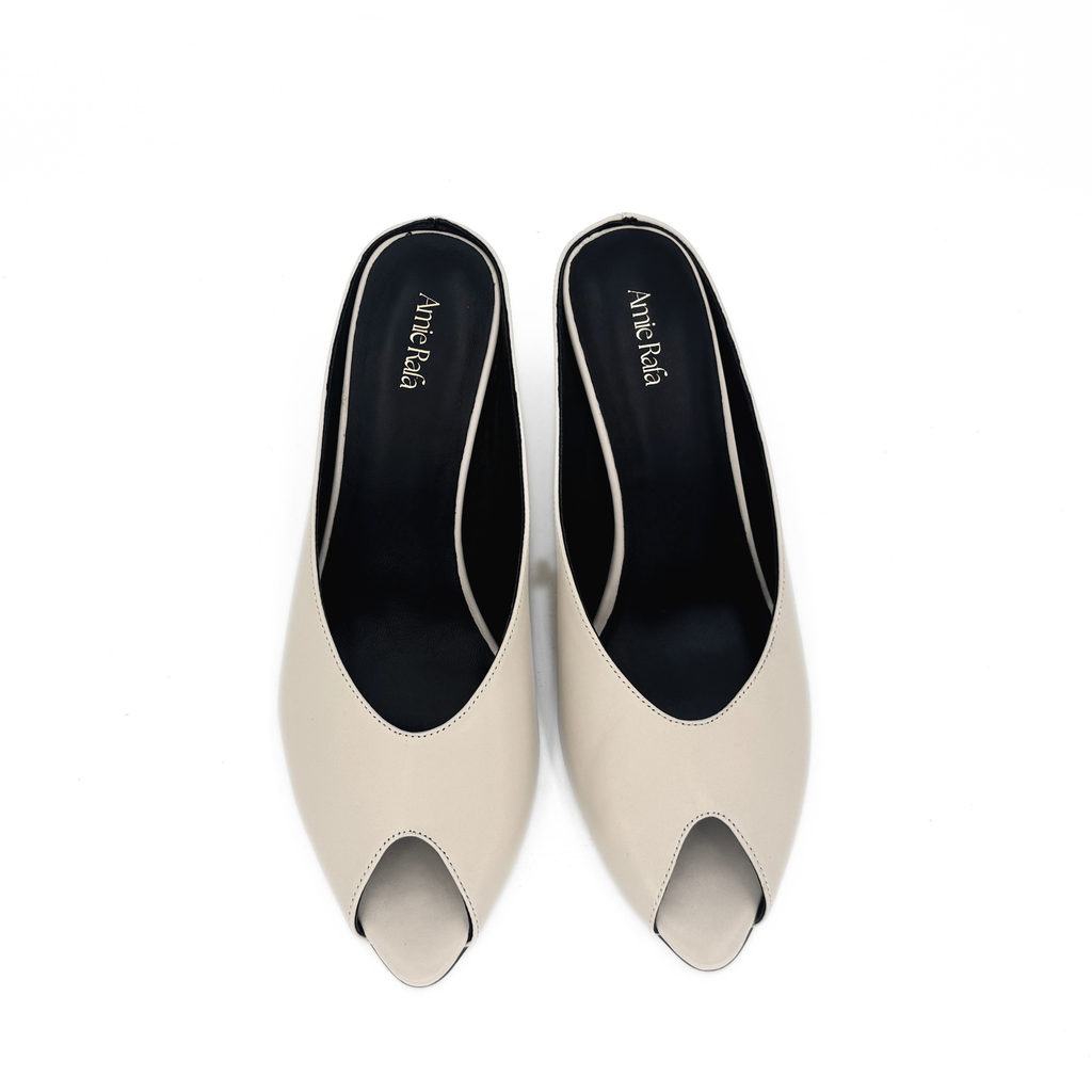 Audrey II Peeptoe Leather Mule - Bone
