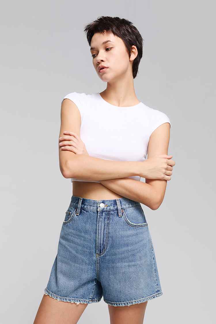 Easy Buckle High-Rise Denim Shorts HJ820