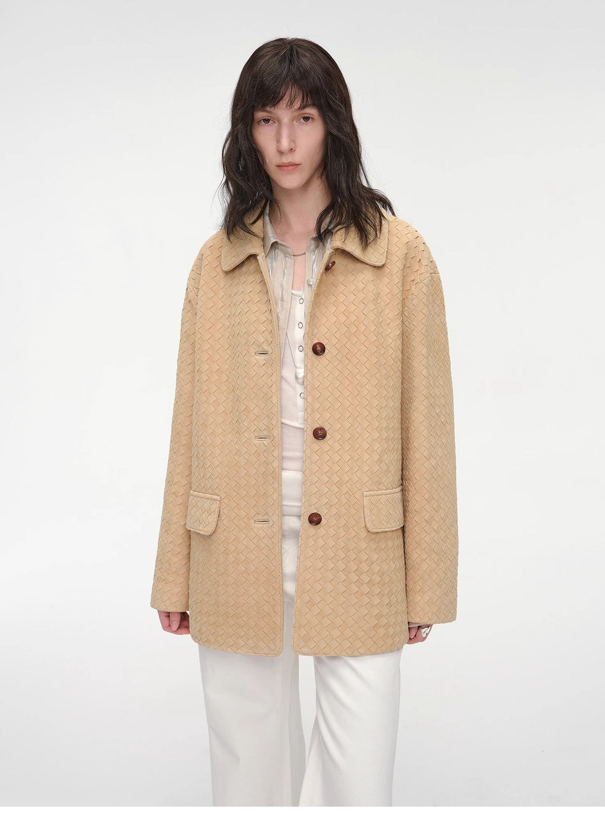 "Rembrandt Night" Perforated Lambskin Woven Leather Jacket