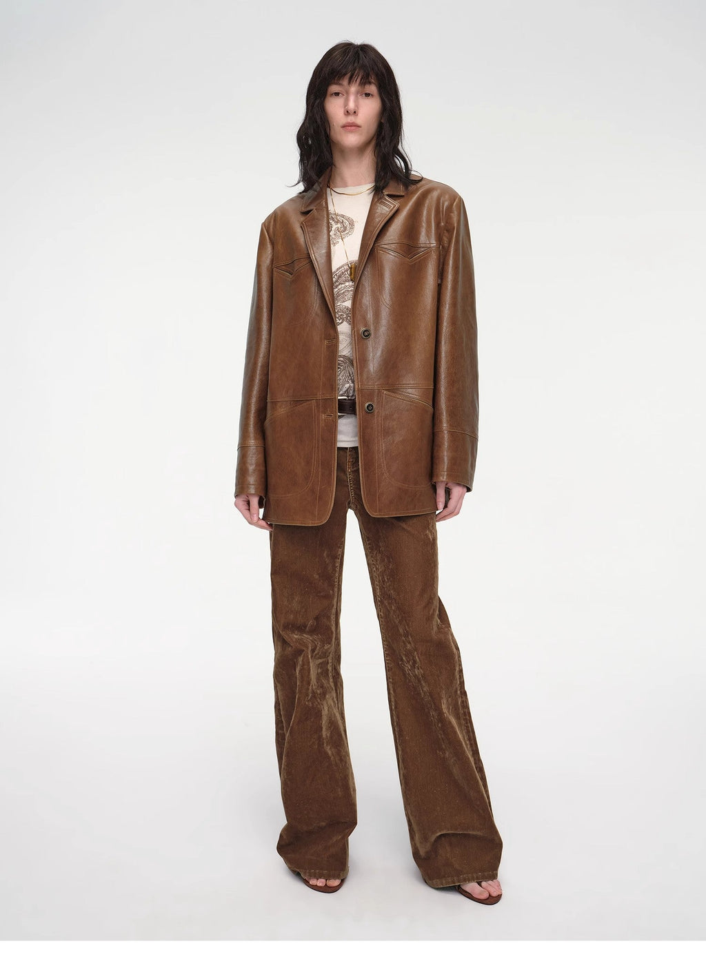 "Windsor Past" Wide-Shoulder Multi-Pocket Waxed Leather Suit Jacket