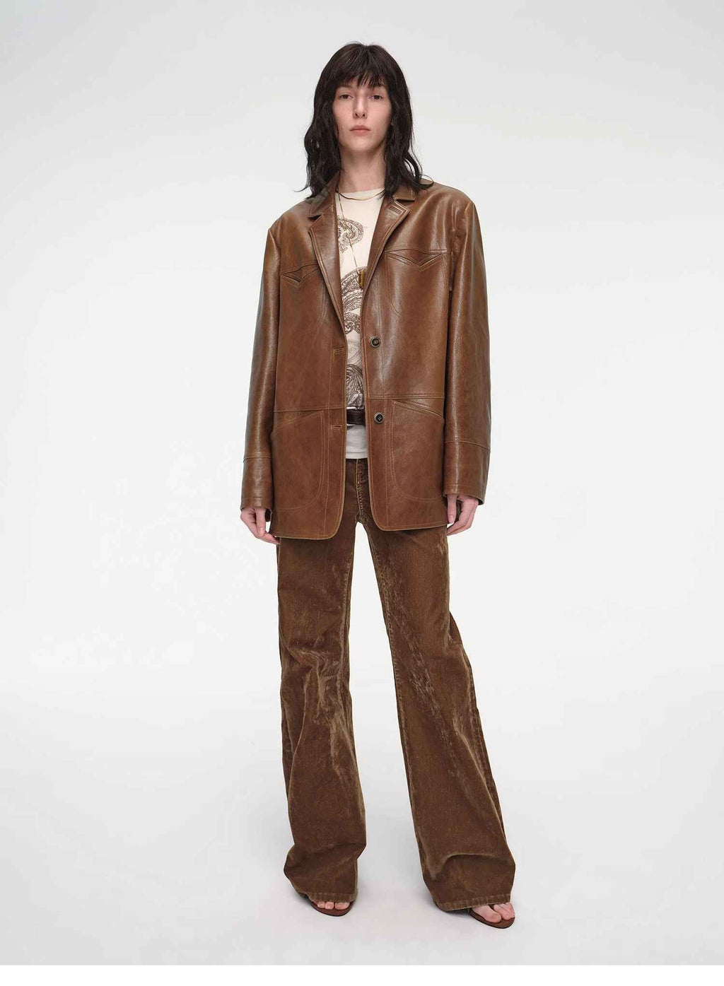 "Windsor Past" Wide-Shoulder Waxed Leather Suit Jacket