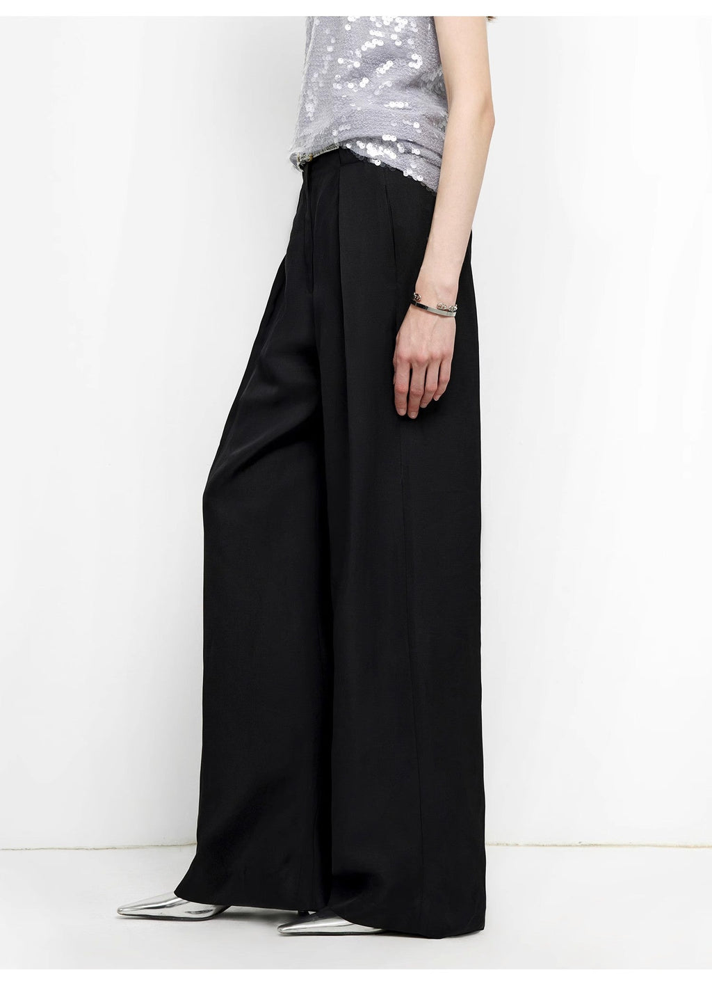 "Relaxed Old Money" Draped Acetate Linen Single-Pleat Wide-Leg Pants