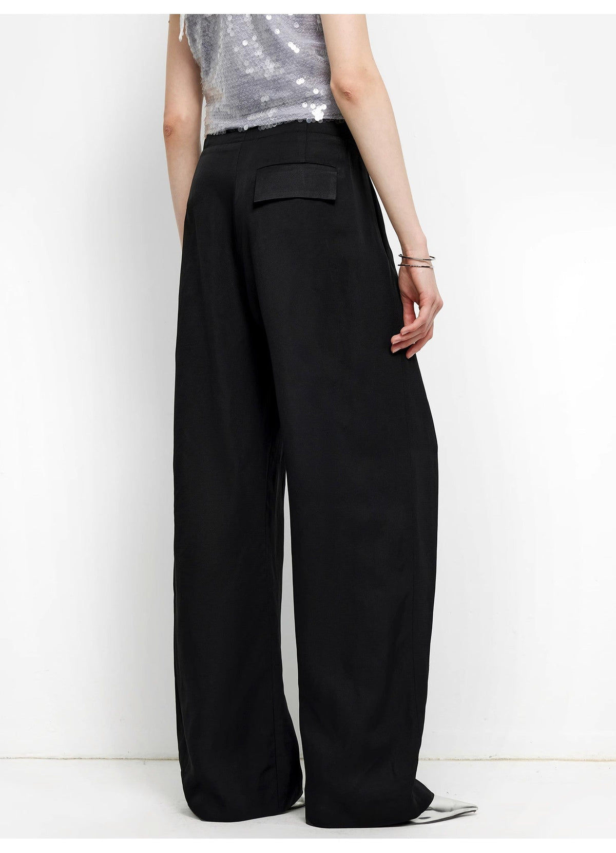 "Relaxed Old Money" Draped Acetate Linen Single-Pleat Wide-Leg Pants