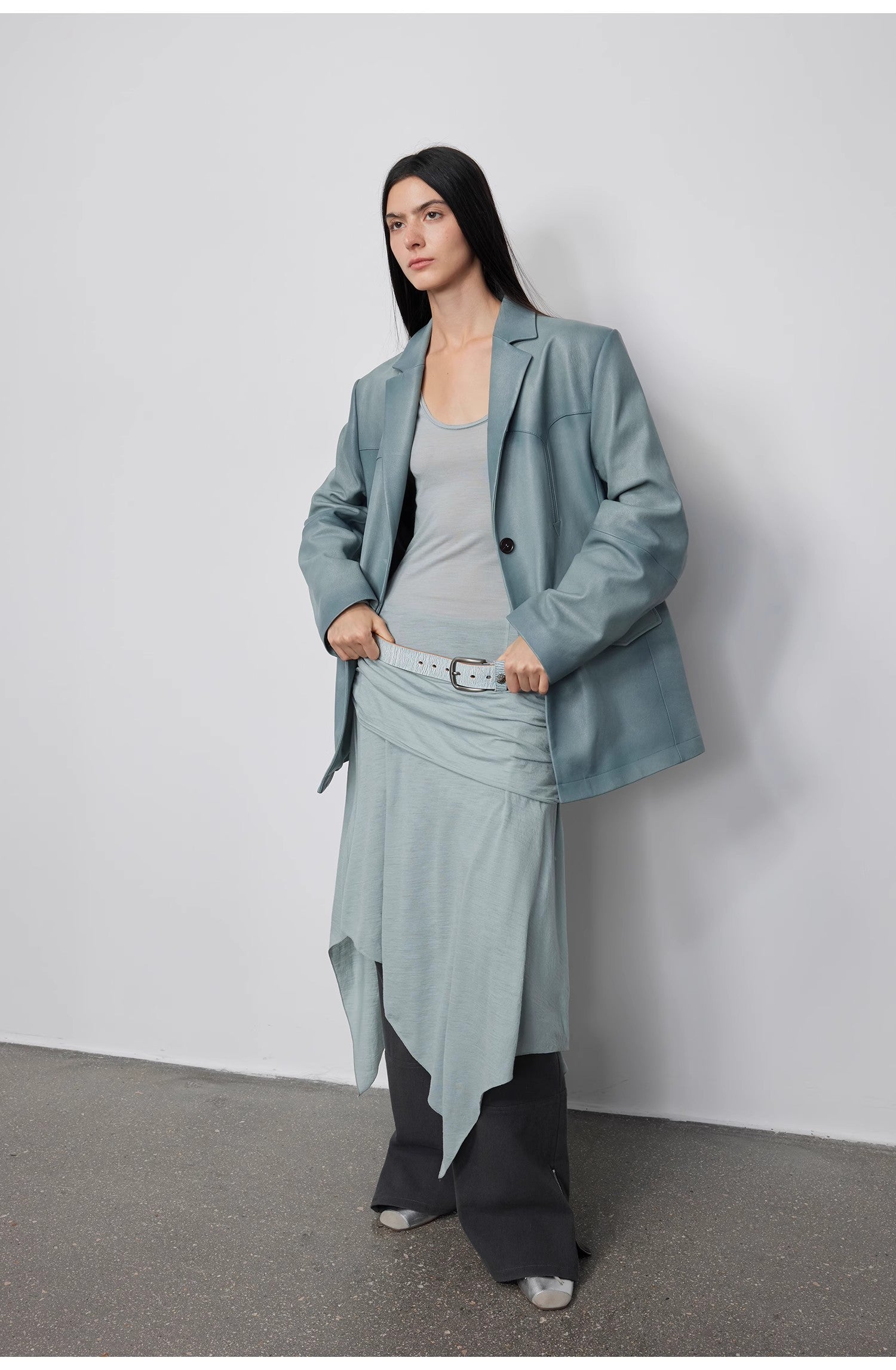 “Nostalgic Denim” Custom-Dyed Washed Goat Leather Blazer for Women and Men
