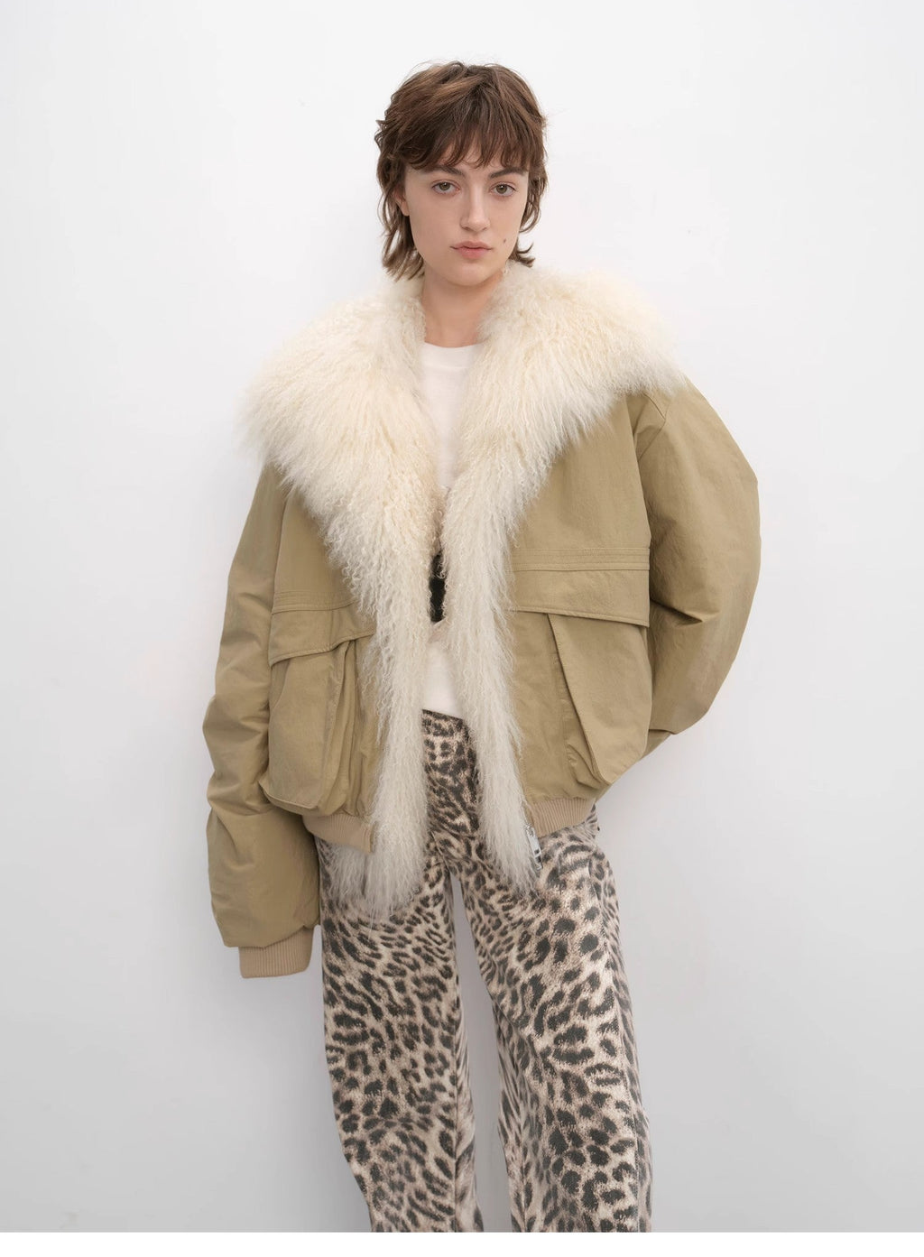 "Winter Is Coming" Short Down Parka with Detachable Wool Collar - Khaki