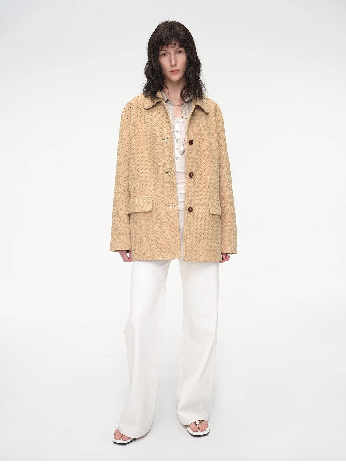 "Rembrandt Night" Perforated Lambskin Woven Leather Jacket