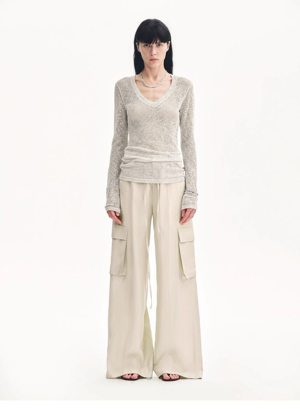 "Rhythm in the Same Frequency" Tencel Linen Wide-Leg Workwear Pants - Khaki