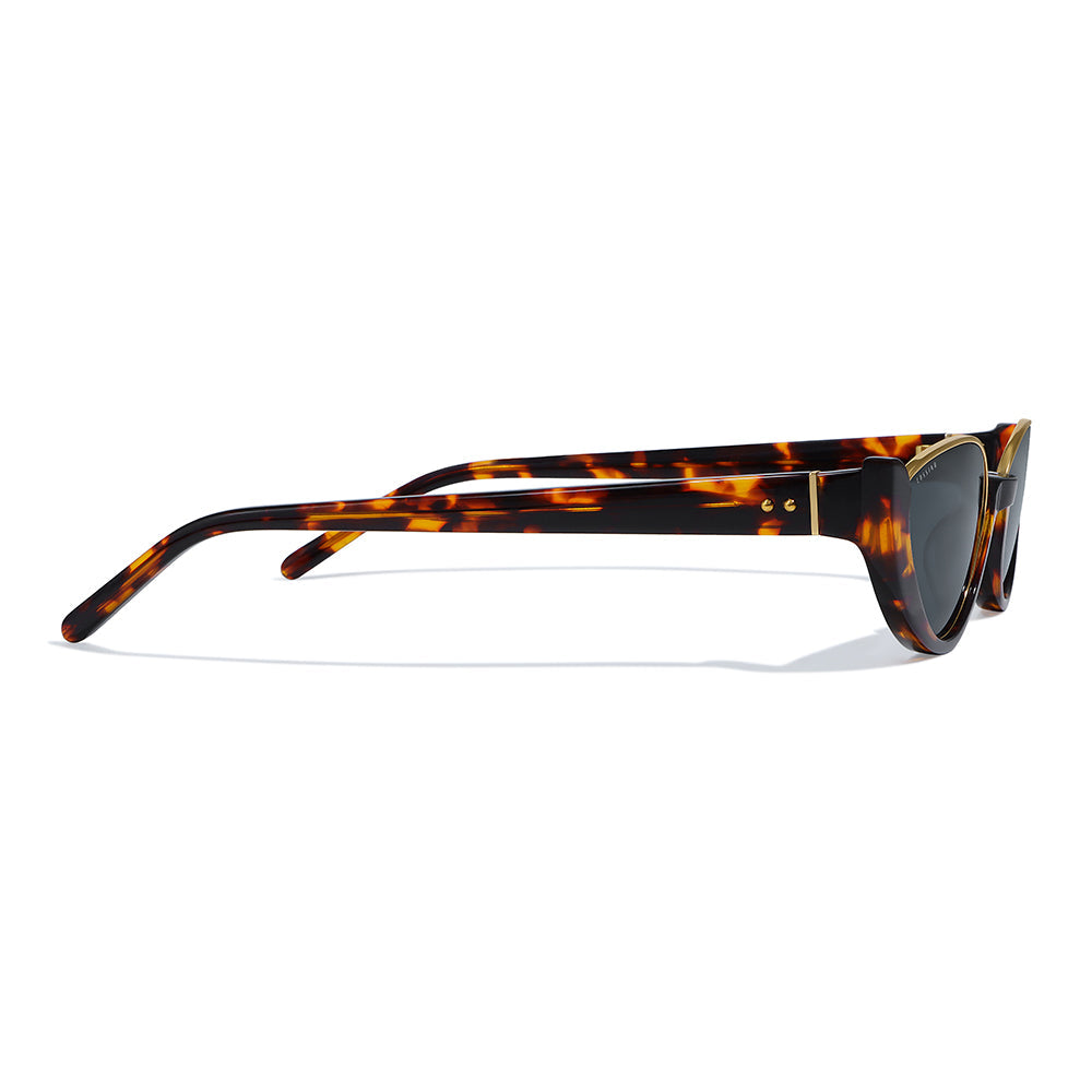 Cossino Monaco Amor Acetate Cat-Eye Sunglasses – Black Frame with Gold Accents, UV400 Italian Mazzucchelli Acetate