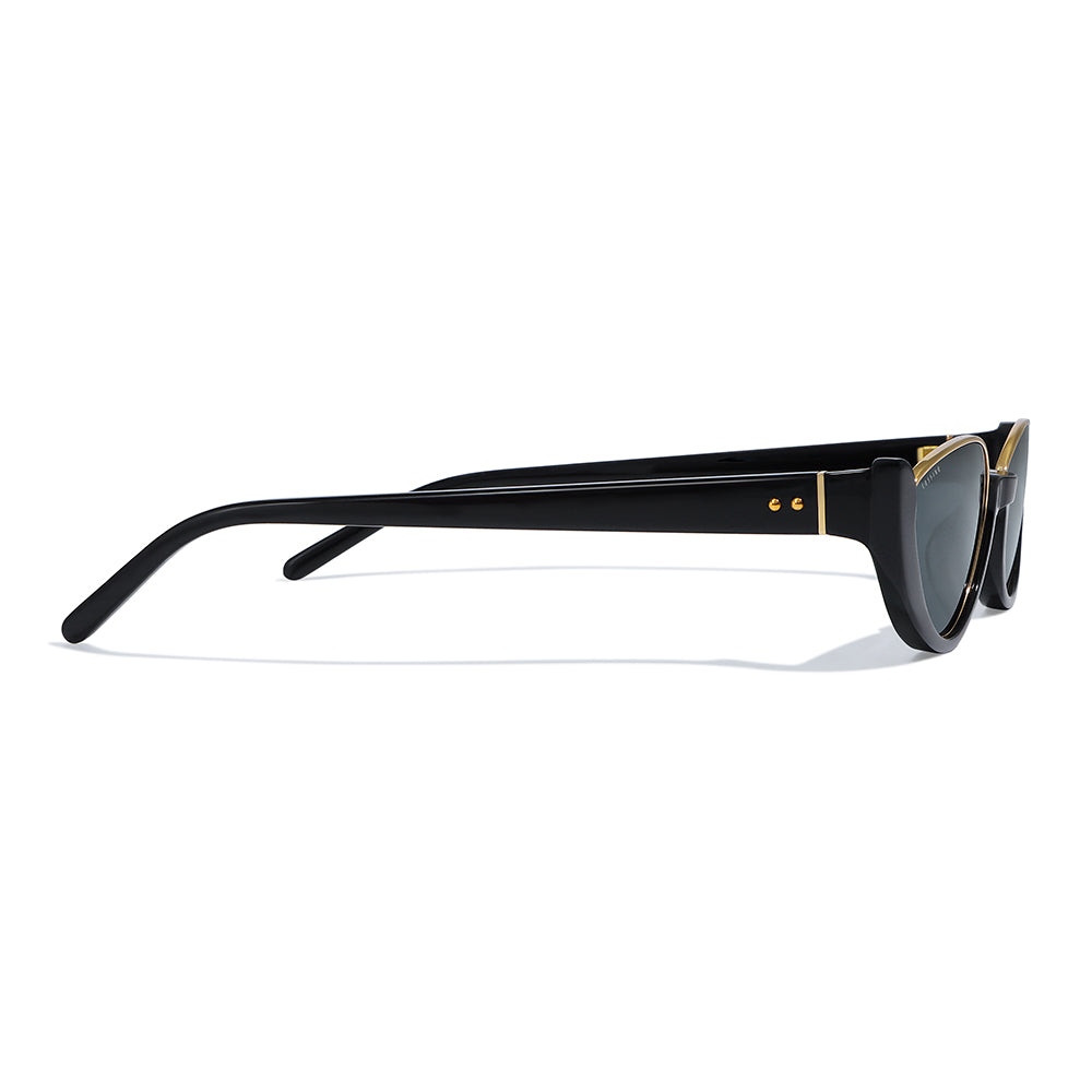 Cossino Monaco Amor Acetate Cat-Eye Sunglasses – Black Frame with Gold Details, UV400 Nylon Lenses