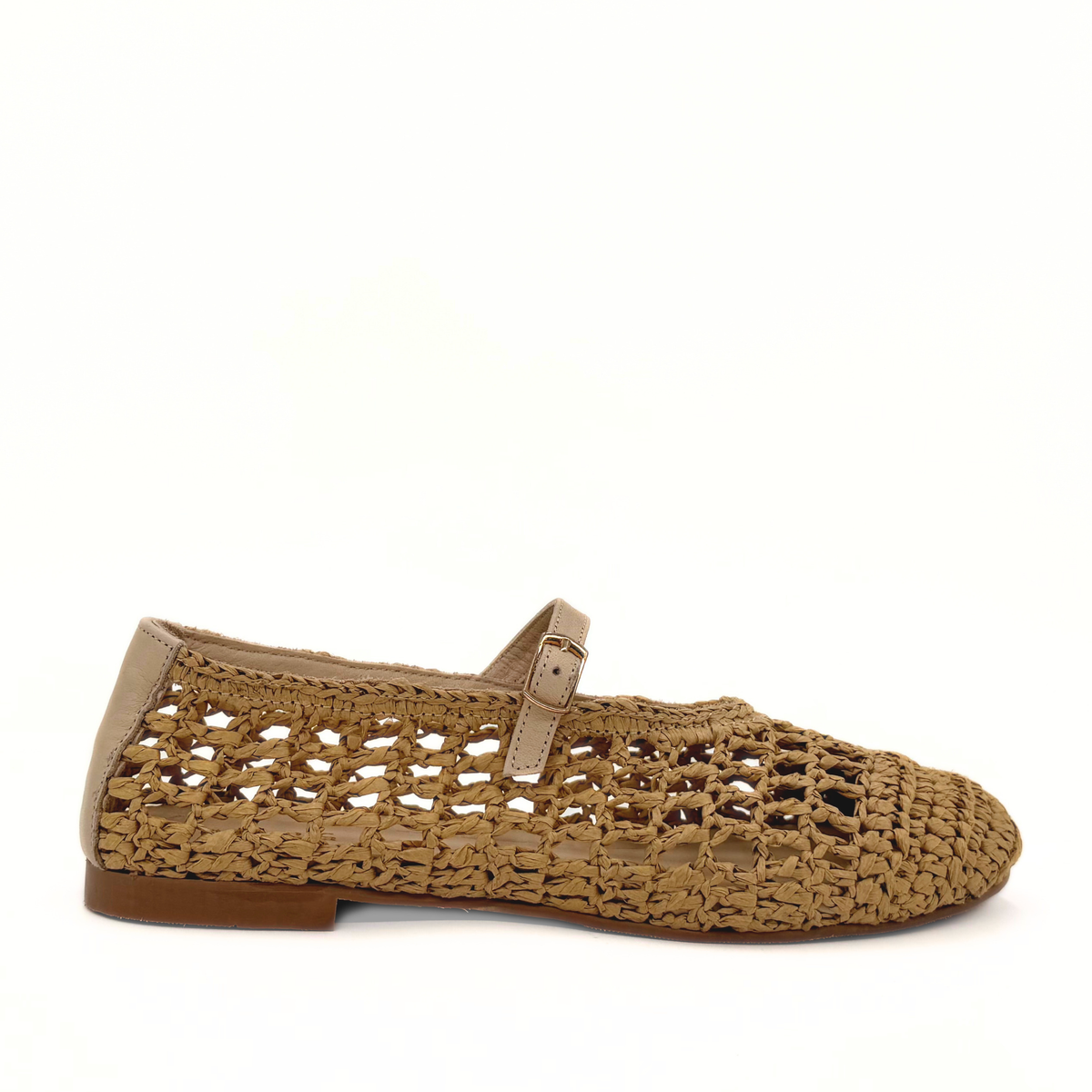 Elaina Raffia Mary Janes in beige — side view