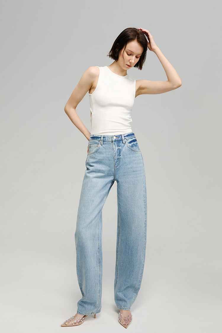 Moon Curve Jeans Model HJ031 - High-Rise, Relaxed Wide-Leg Denim for Women and Men