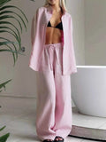 Relaxed Fit Two-Piece Set with Button-Up Shirt and Pants in Burgundy
