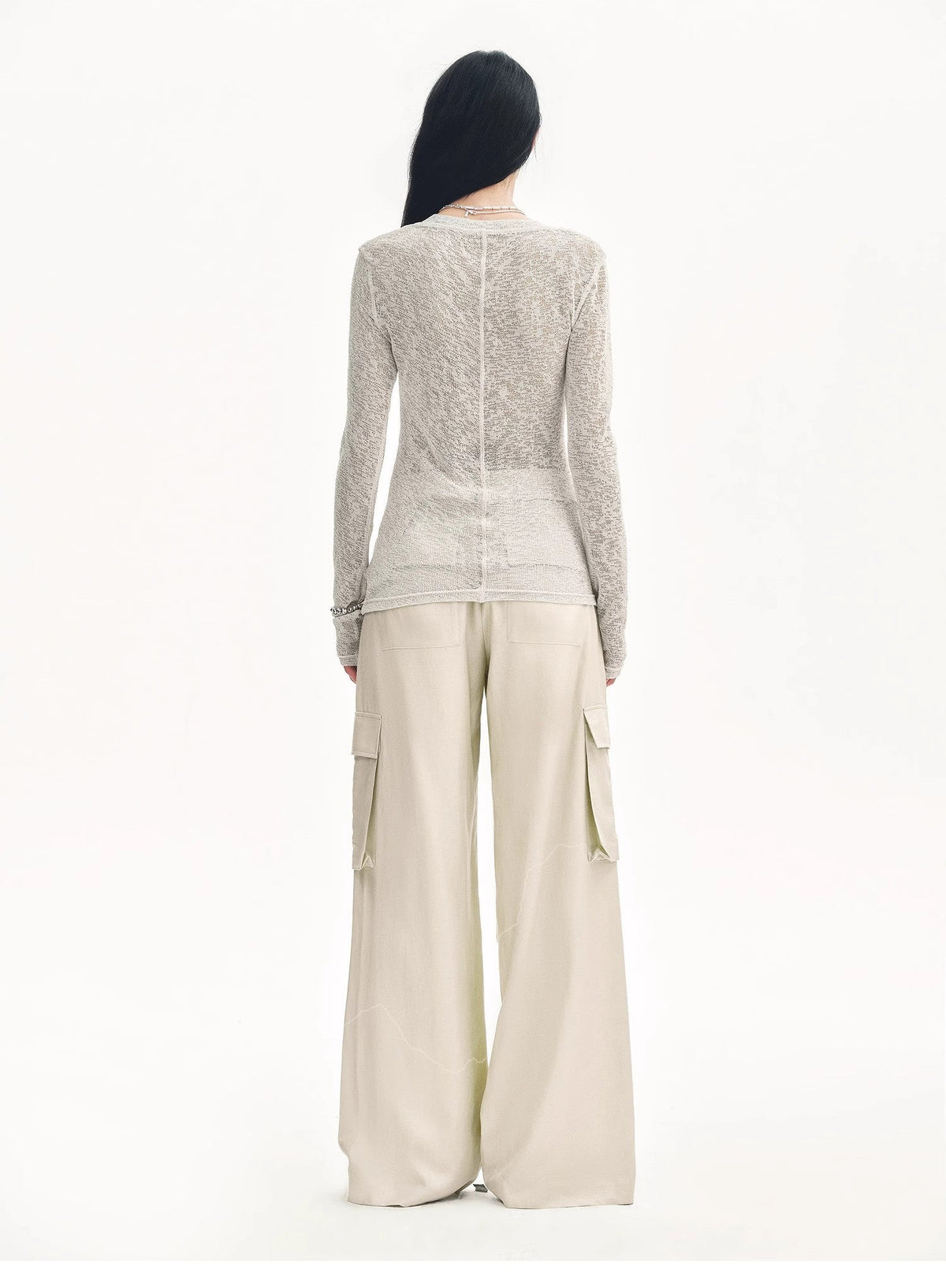 "Rhythm in the Same Frequency" Tencel Linen Wide-Leg Workwear Pants - Khaki