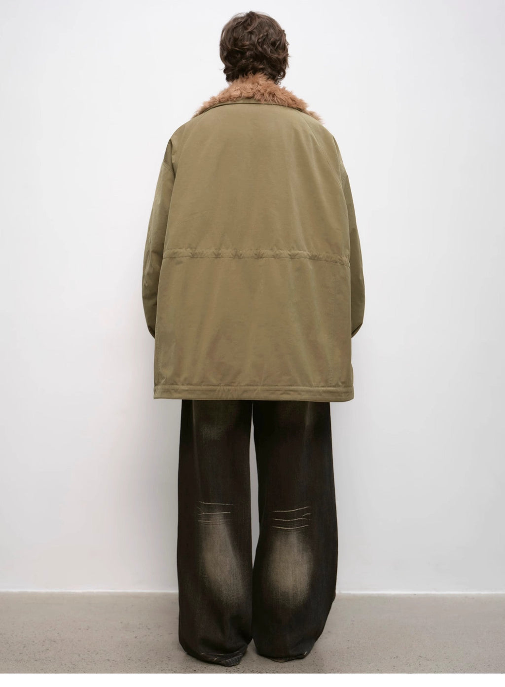 "Amber Pine Forest" Curly Collar 90% Goose Down Mid-Length Parka