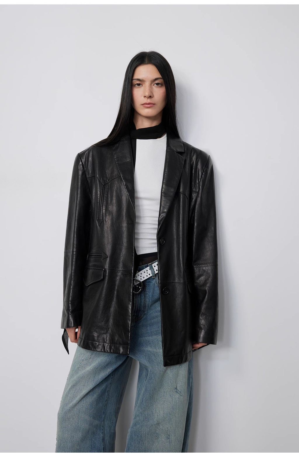 “Nostalgic Denim” Custom-Dyed Washed Goat Leather Blazer for Women and Men