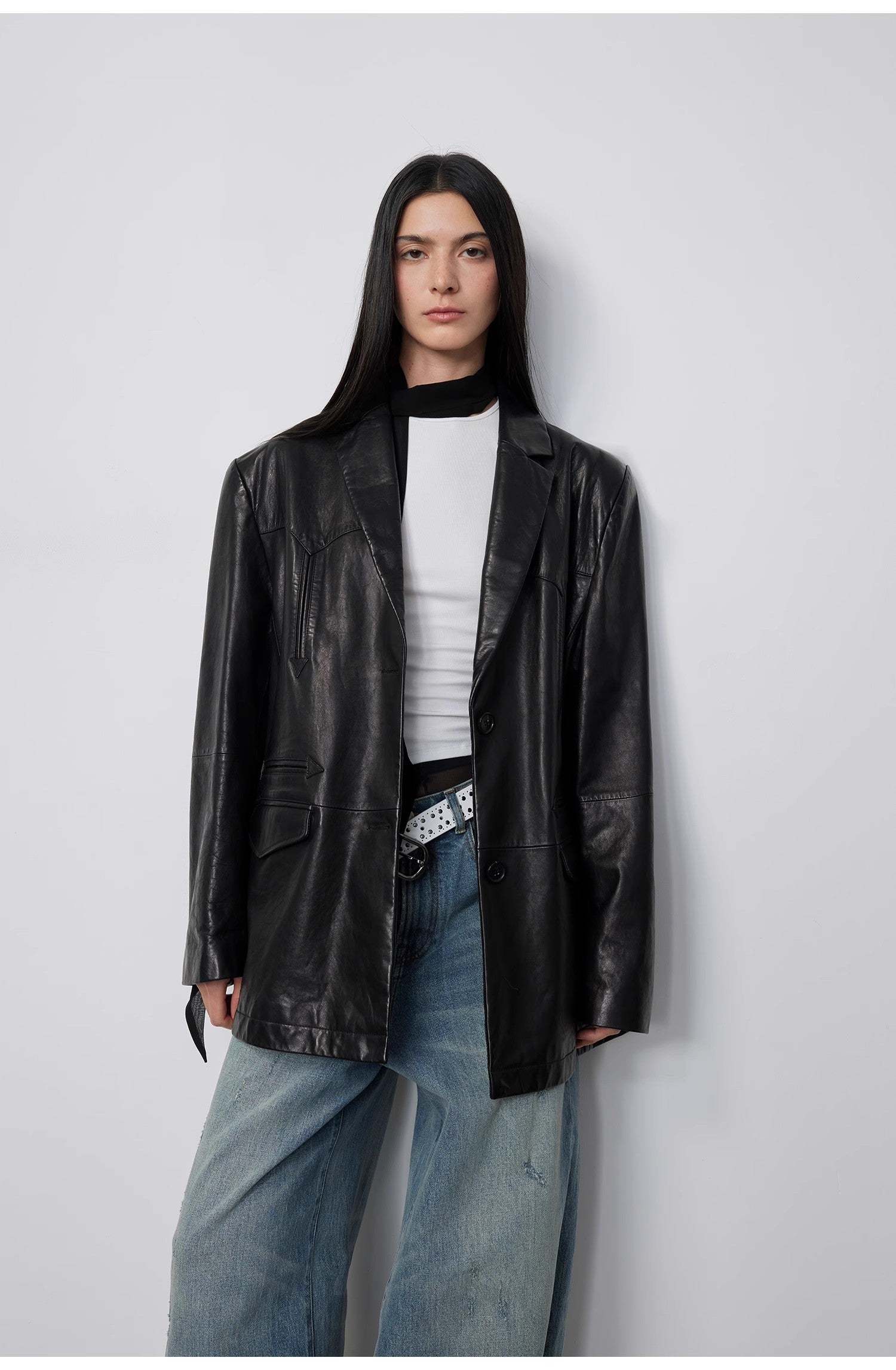 “Nostalgic Denim” Custom-Dyed Washed Goat Leather Blazer for Women and Men