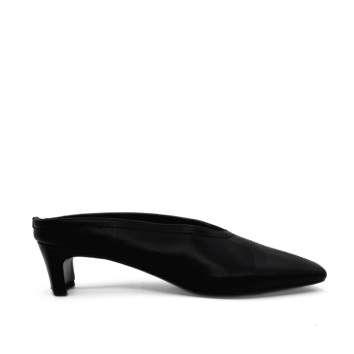 Junie Heeled Leather Mule in black — side view