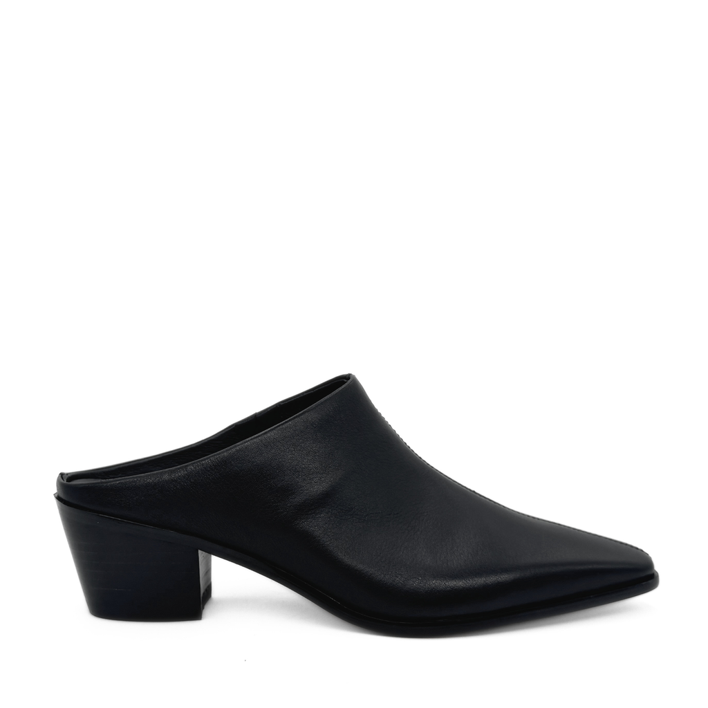 Carla Leather Western Mules in black — side view