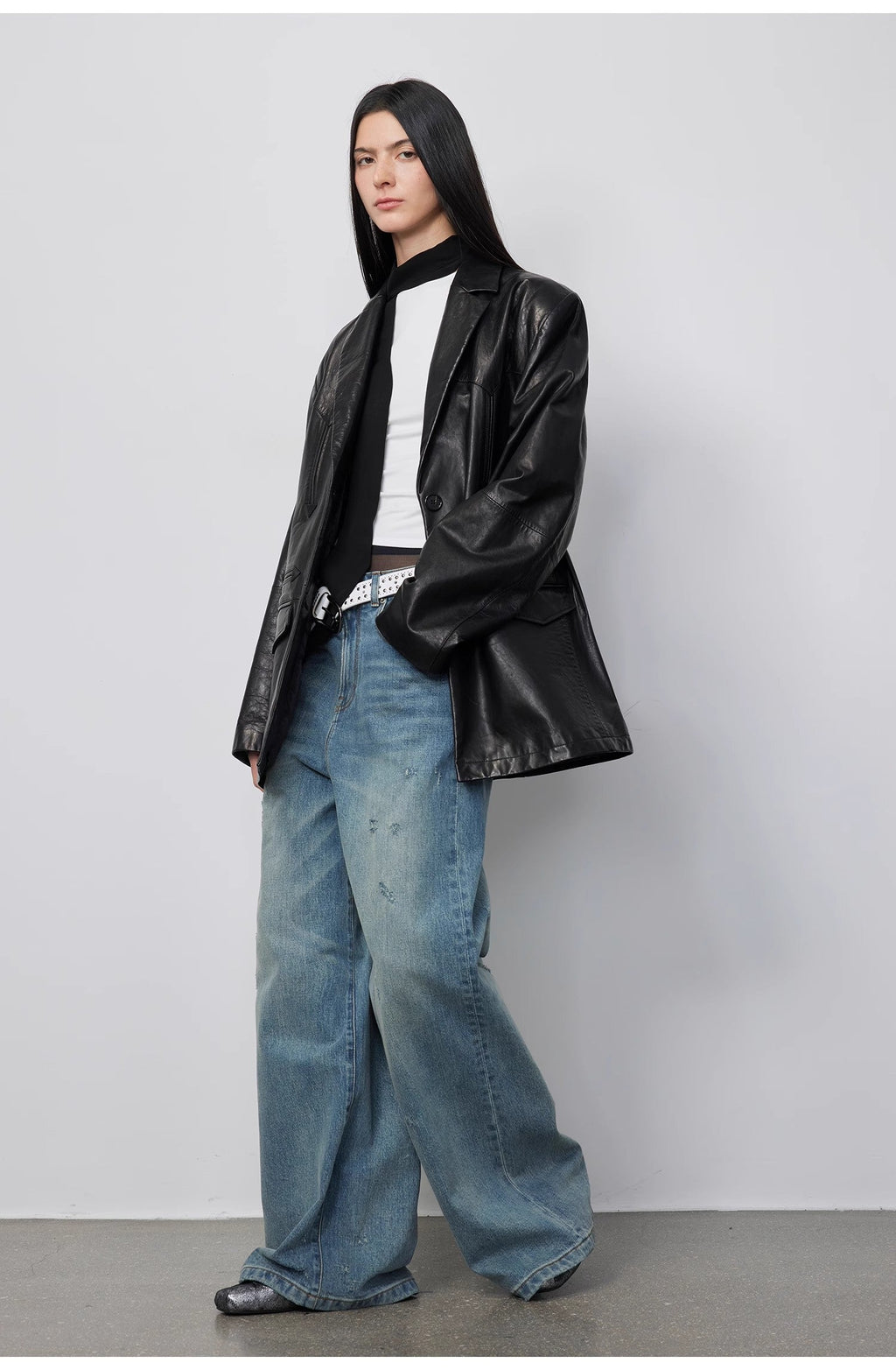 “Nostalgic Denim” Custom-Dyed Washed Goat Leather Blazer for Women and Men