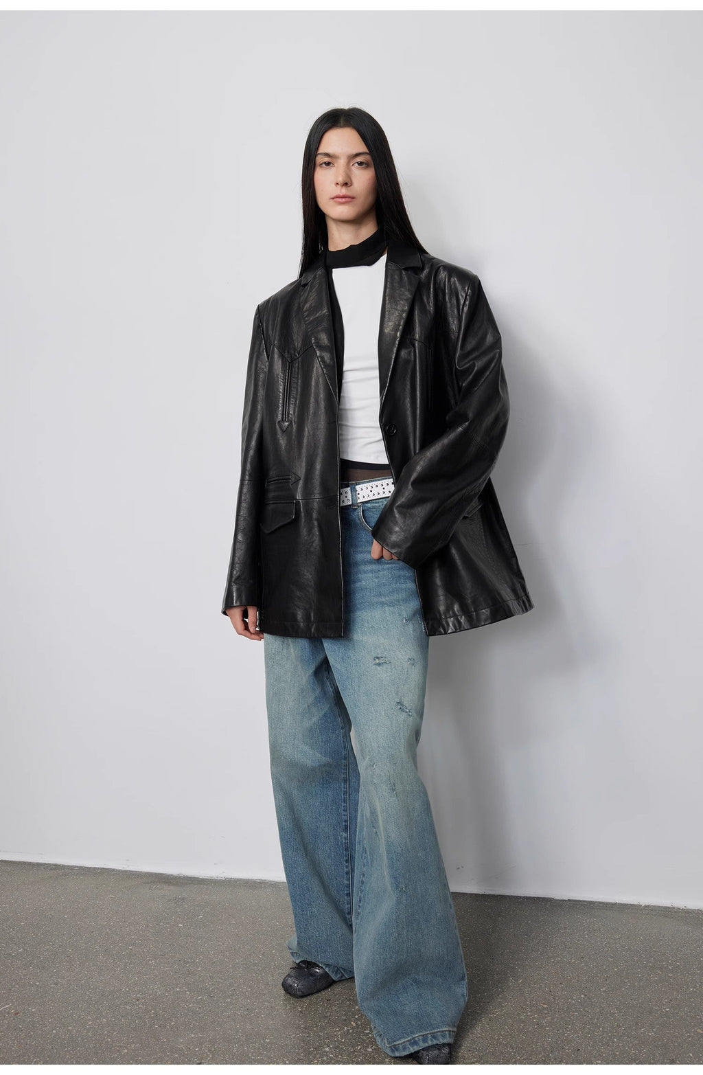“Nostalgic Denim” Custom-Dyed Washed Goat Leather Blazer for Women and Men