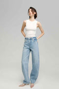 Moon Curve Jeans Model HJ031 - High-Rise, Relaxed Wide-Leg Denim for Women and Men