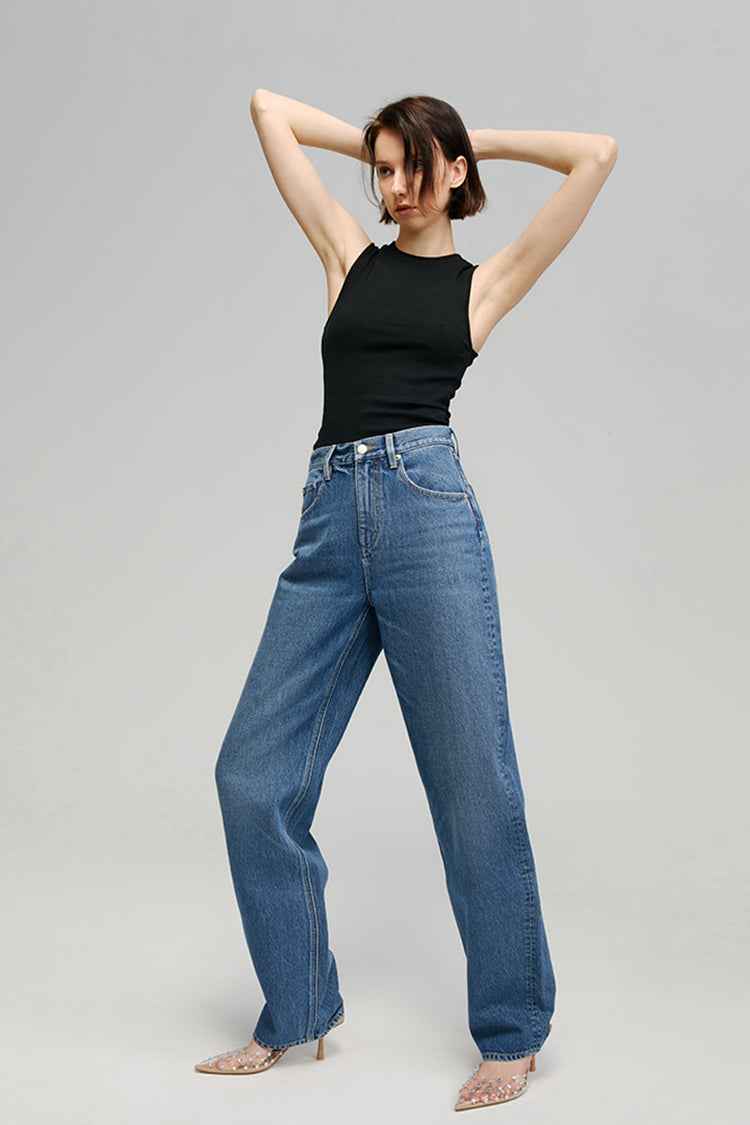 Moon Curve Jeans HJ031 - High-Rise, Relaxed Wide-Leg Denim in 100% Cotton