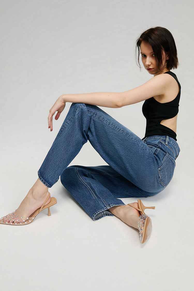 Moon Curve Jeans HJ031 - High-Rise, Relaxed Wide-Leg Denim in 100% Cotton
