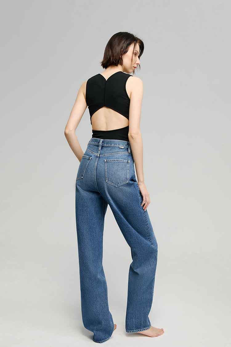 Moon Curve Jeans HJ031 - High-Rise, Relaxed Wide-Leg Denim in 100% Cotton