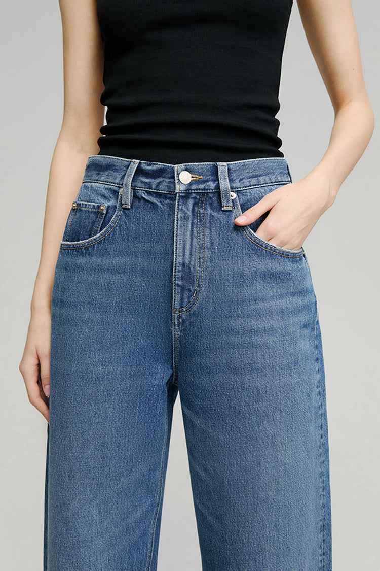 Moon Curve Jeans HJ031 - High-Rise, Relaxed Wide-Leg Denim in 100% Cotton