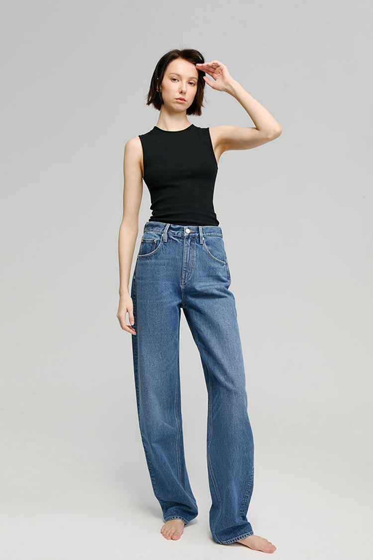 Moon Curve Jeans HJ031 - High-Rise, Relaxed Wide-Leg Denim in 100% Cotton