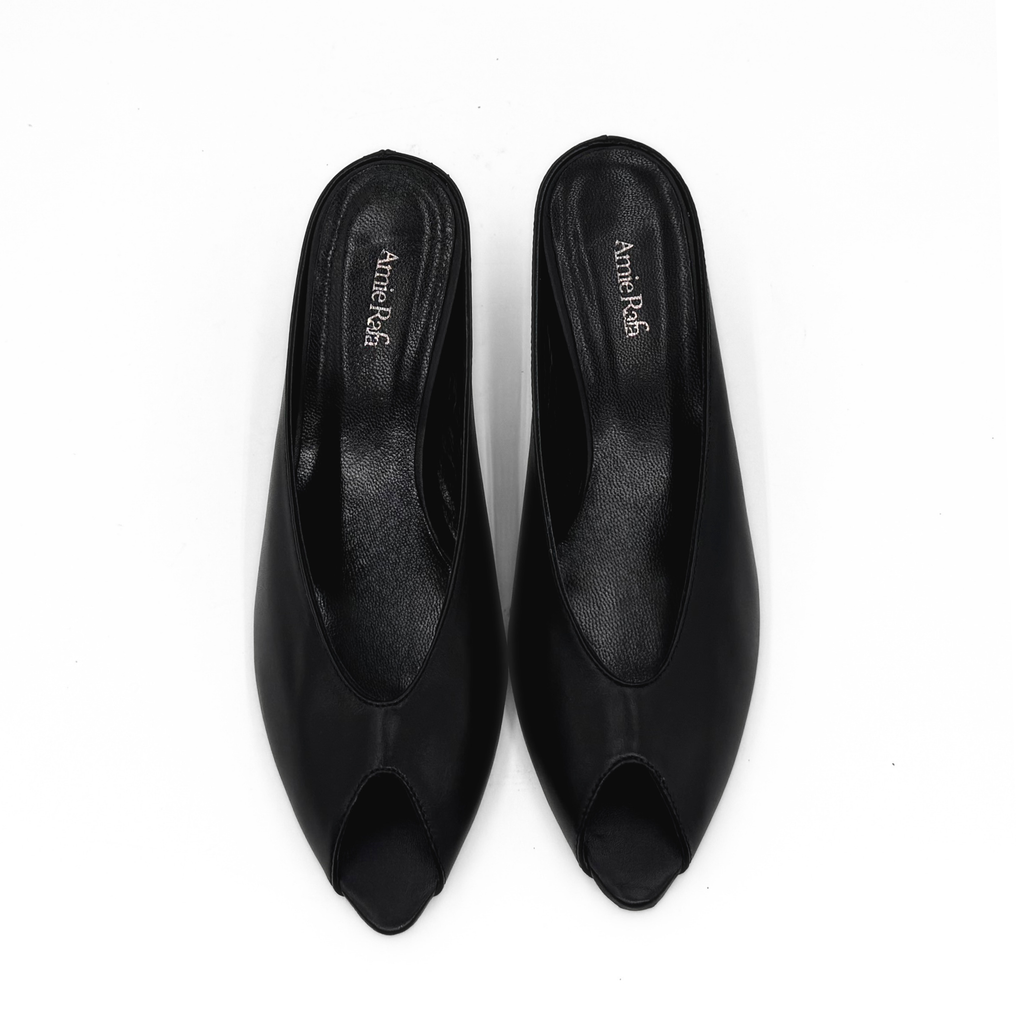 Audrey II Peeptoe Leather Mule - Black