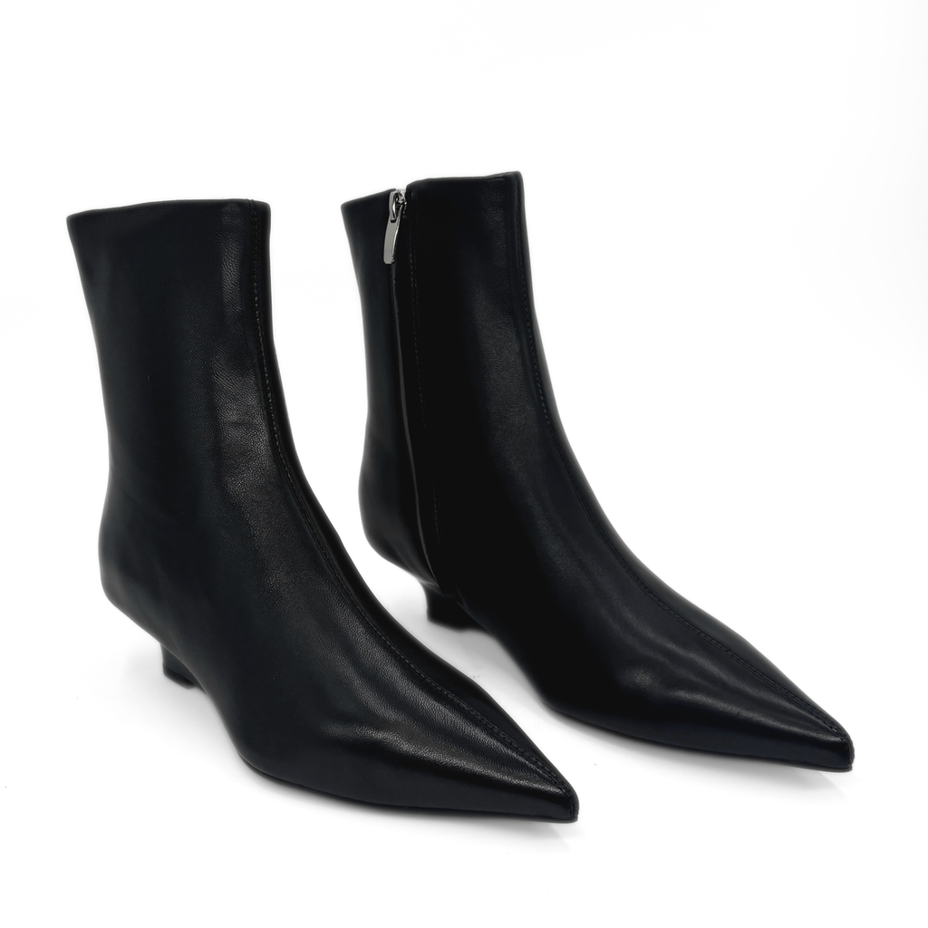 Jody Leather Wedge Boots in black — pair, angled view