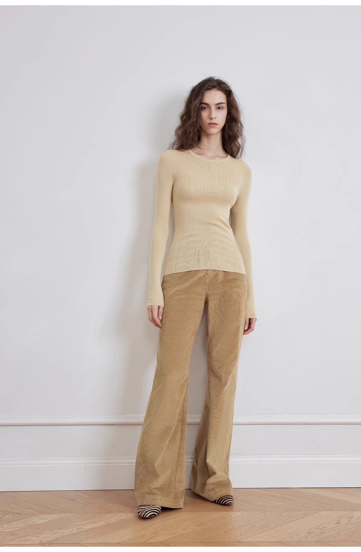 "Seaside Café" Low-Waist Flared Corduroy Pants