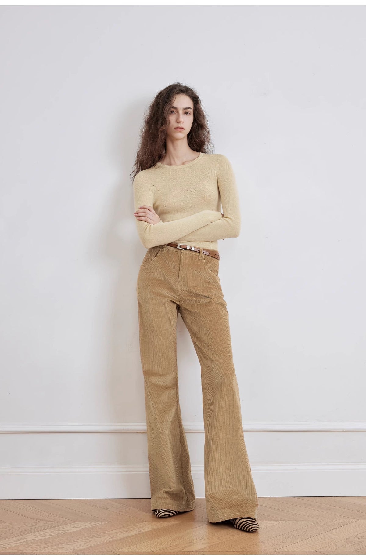 "Seaside Café" Low-Waist Flared Corduroy Pants