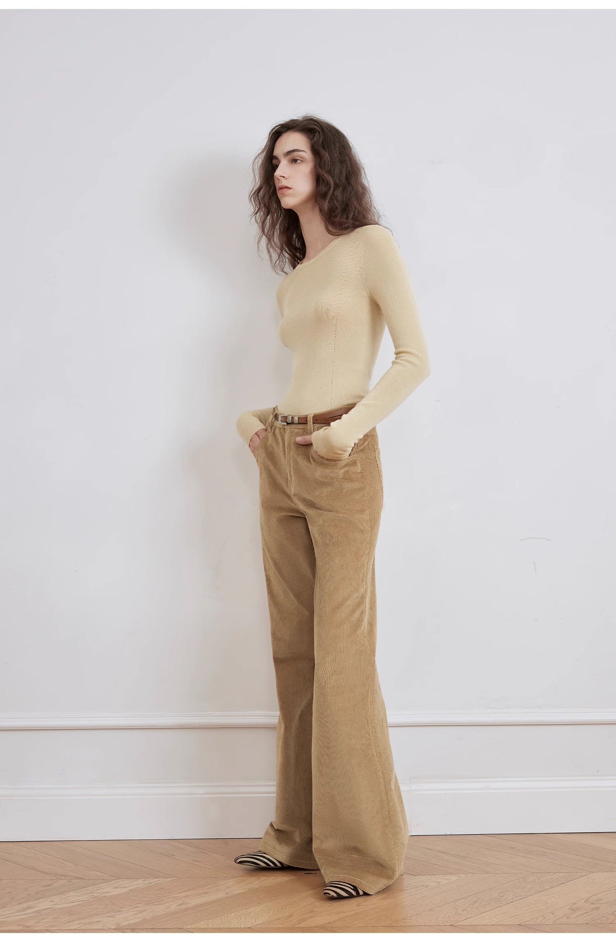 "Seaside Café" Low-Waist Flared Corduroy Pants