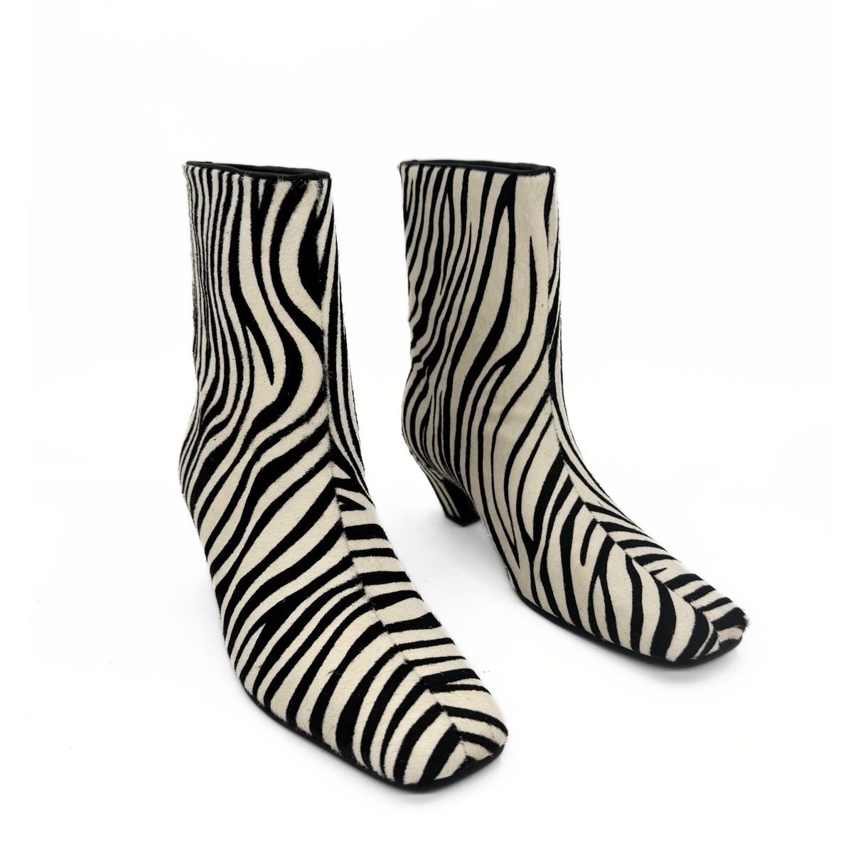 Silvi Zebra Kitten Boot in black & white — pair, angled view