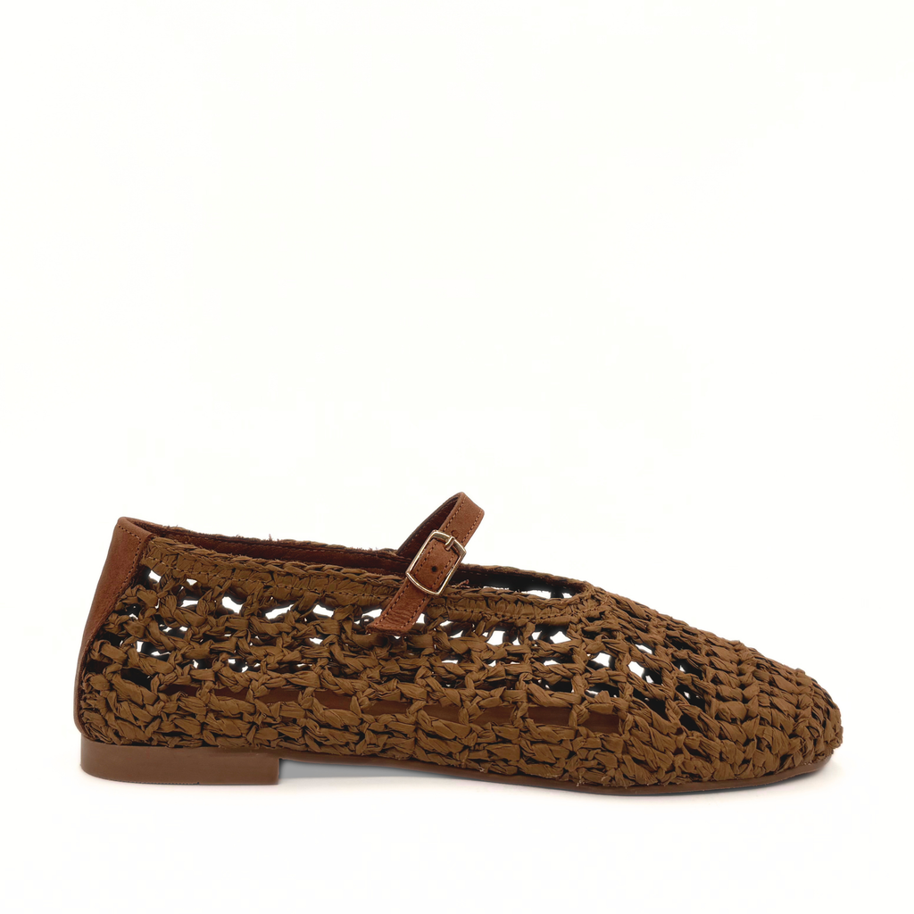 Elaina Raffia Mary Janes in tan — side view
