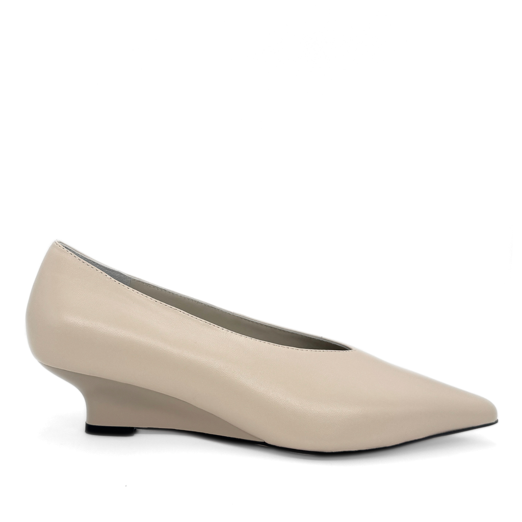 JoJo Leather Wedge Pumps in bone — side view