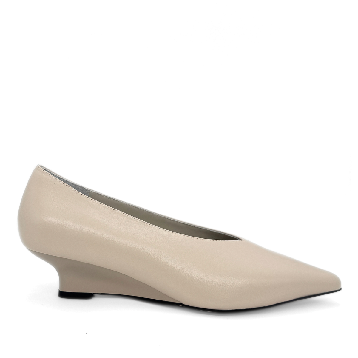 JoJo Leather Wedge Pumps in bone — side view