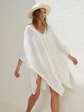 Ava Kimono – White Stripes, Hand-Loomed Turkish Cotton Beach Kaftan