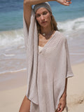 Ava Kimono in Burgundy Stripes – Hand-Loomed Turkish Cotton Beach Kaftan