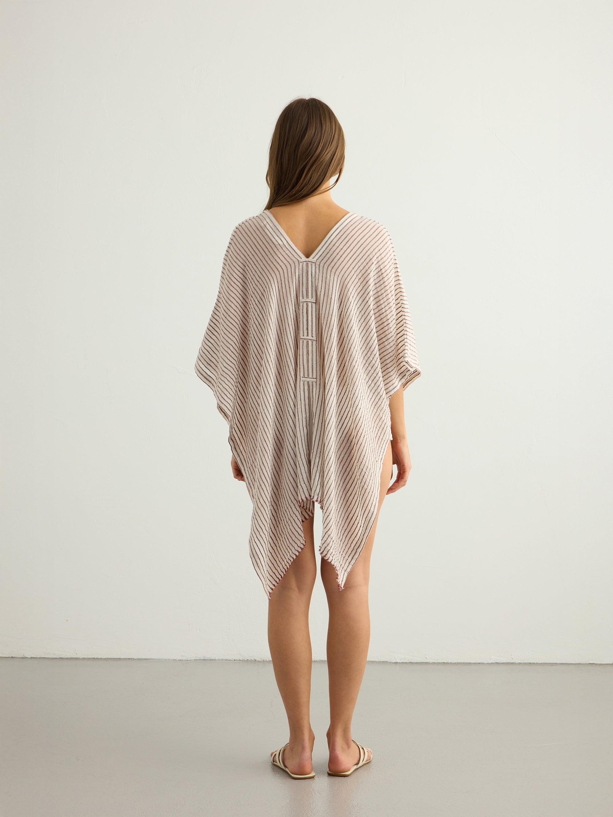 Ava Kimono in Burgundy Stripes – Hand-Loomed Turkish Cotton Beach Kaftan