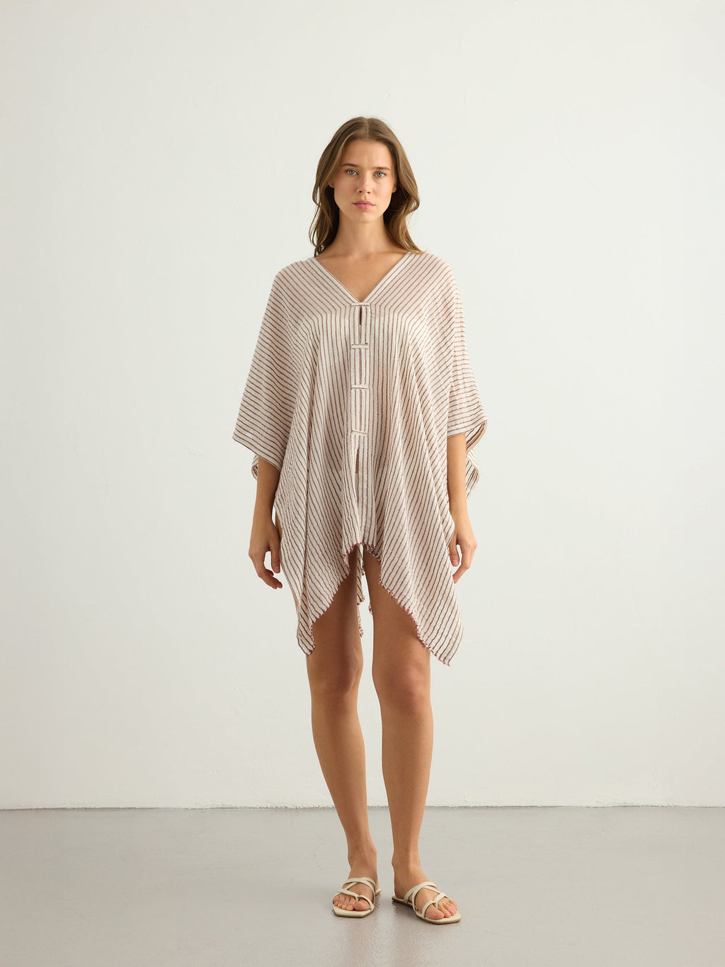 Ava Kimono in Burgundy Stripes – Hand-Loomed Turkish Cotton Beach Kaftan
