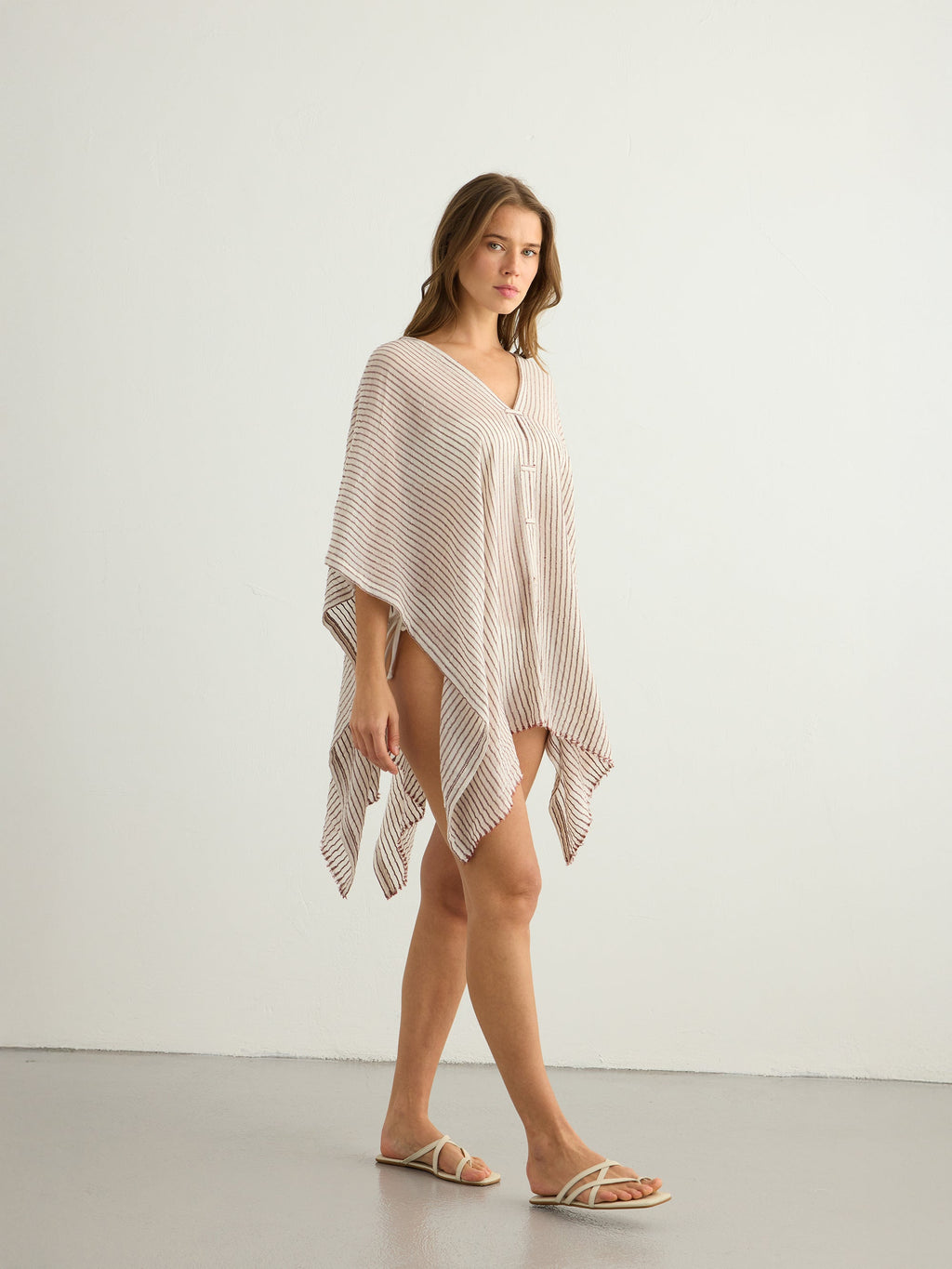 Ava Kimono in Burgundy Stripes – Hand-Loomed Turkish Cotton Beach Kaftan
