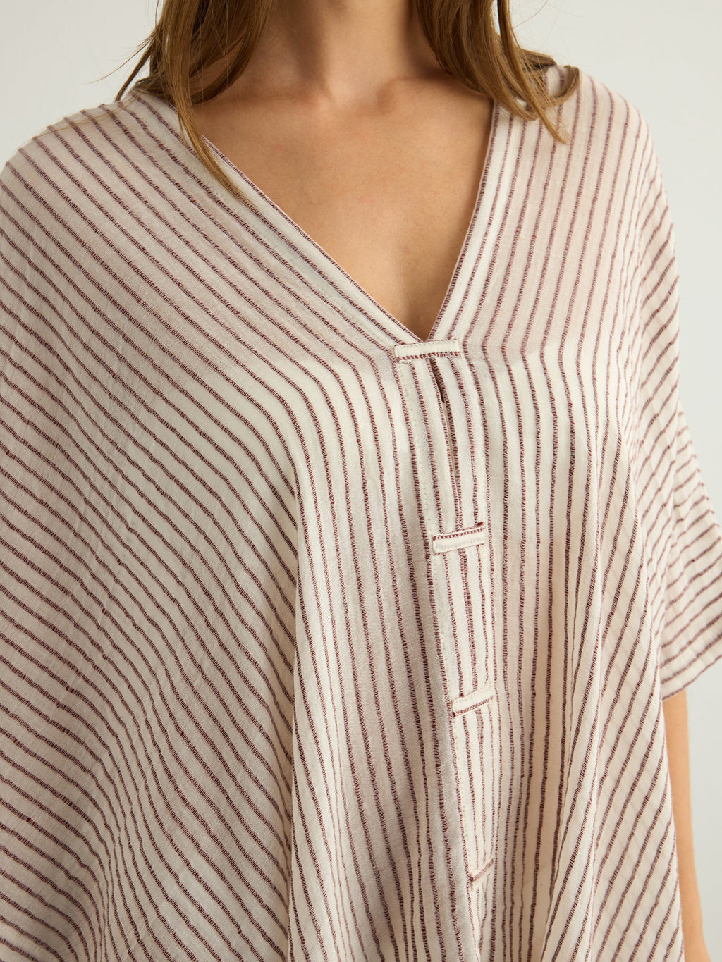 Ava Kimono in Burgundy Stripes – Hand-Loomed Turkish Cotton Beach Kaftan