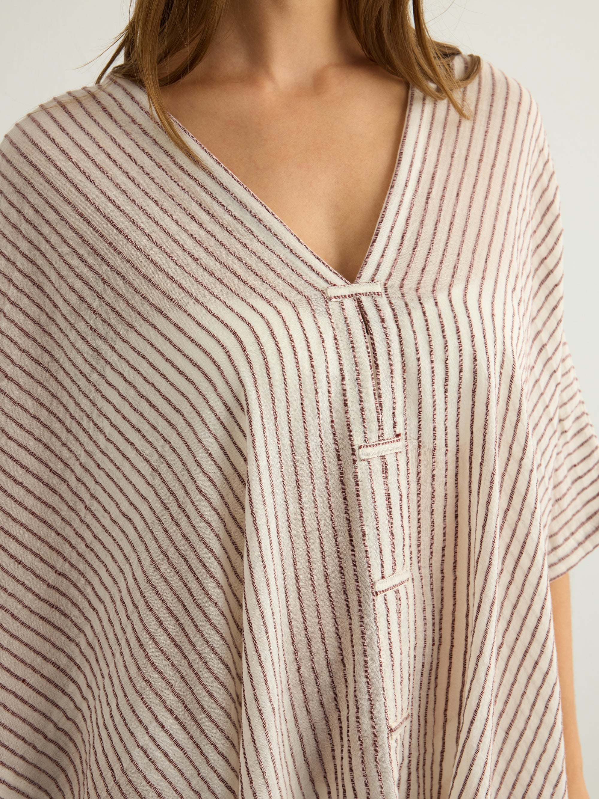 Ava Kimono in Burgundy Stripes – Hand-Loomed Turkish Cotton Beach Kaftan
