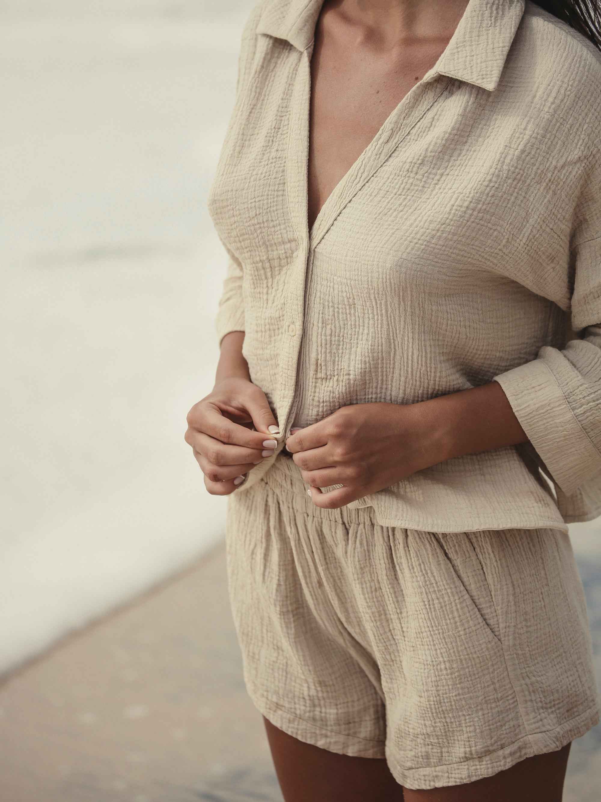 Echo Mini Shirt in Oatmeal - Turkish Handloomed Soft-Crinkle Cotton, One Size Fits Most
