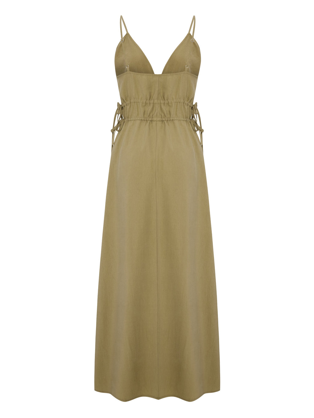 Sofia Tie-Side Khaki Green Maxi Dress in TENCEL™