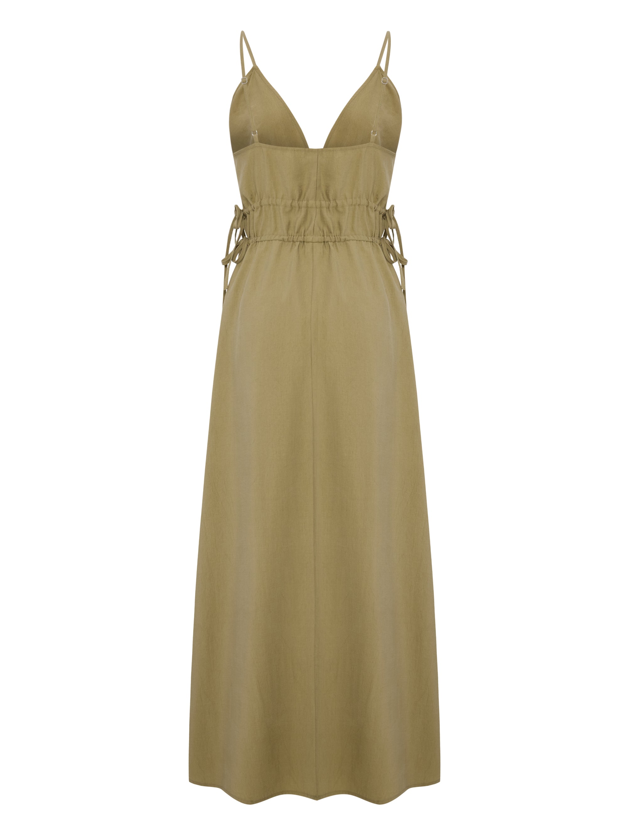 Sofia Tie-Side Khaki Green Maxi Dress in TENCEL™