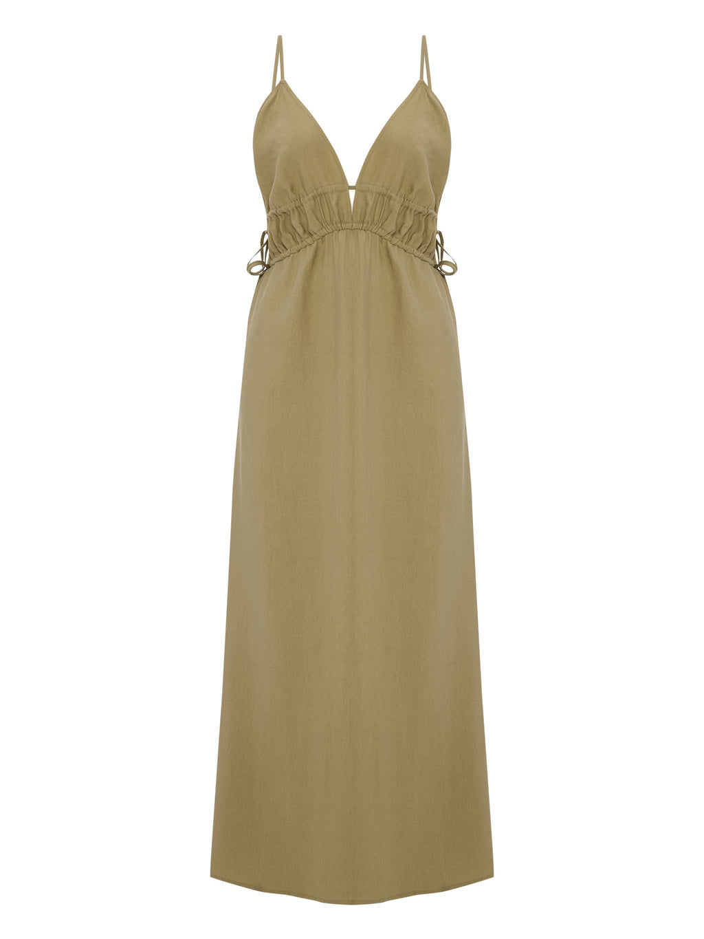 Sofia Tie-Side Khaki Green Maxi Dress in TENCEL™
